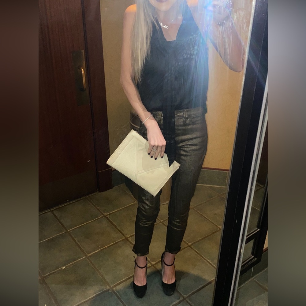 High Rise Skinny Metallic Jeans